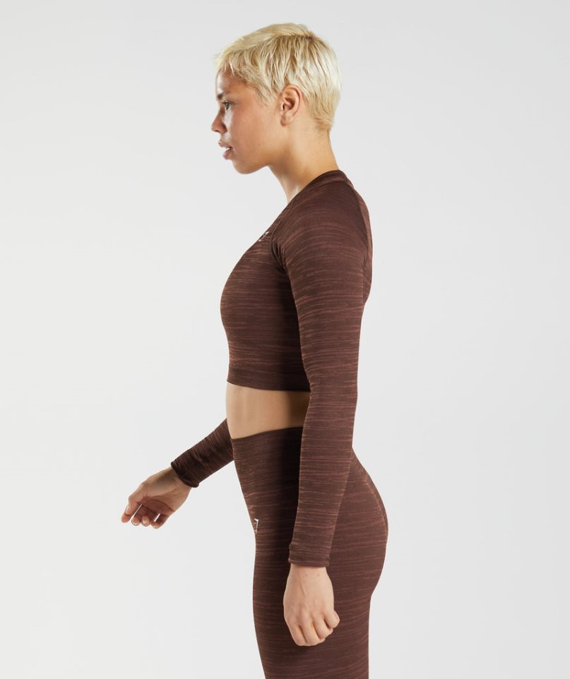 Women's Gymshark Adapt Marl Seamless Long Sleeve Cropped Tops Dark Brown | CA DN8305